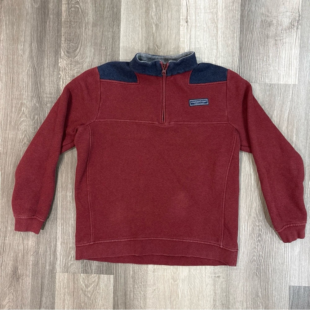 Vineyard Vines Men's Small Red & Navy Fleece Shep Shirt Quarter-Zip Pullover